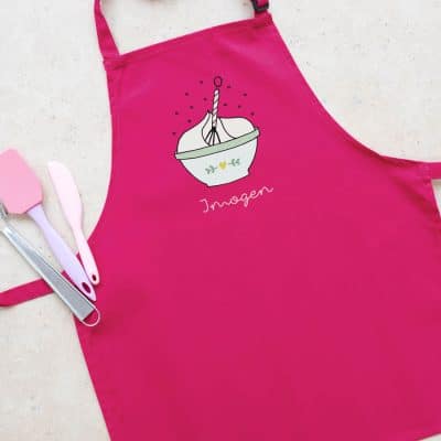 Personalised mixing bowl apron (Pink) perfect gift for a child who loves to help with baking and cooking