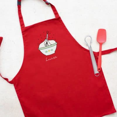 Personalised mixing bowl apron (Red) perfect gift for a child who loves to help with baking and cooking