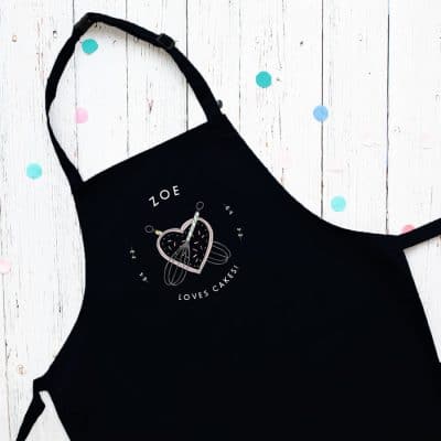Personalised kitchen apron (Black) perfect gift for a child who loves to help with baking and cooking