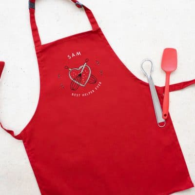 Personalised kitchen apron (Red) perfect gift for a child who loves to help with baking and cooking