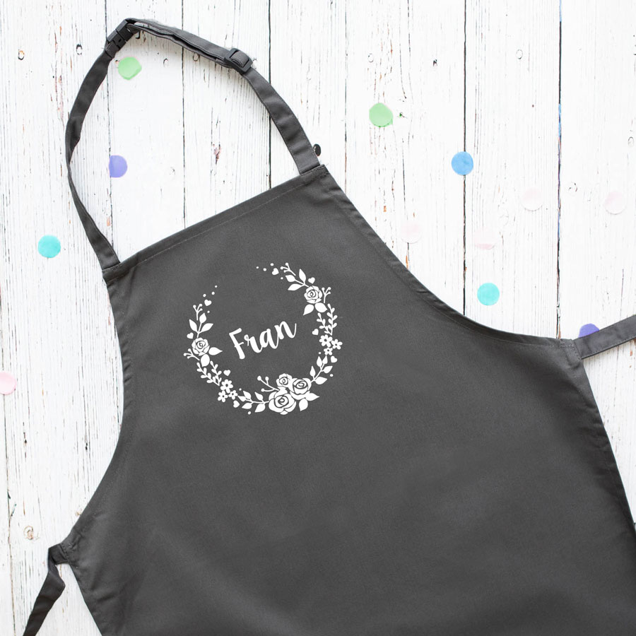 Personalised wreath apron (Grey) perfect gift for a birthday or christmas