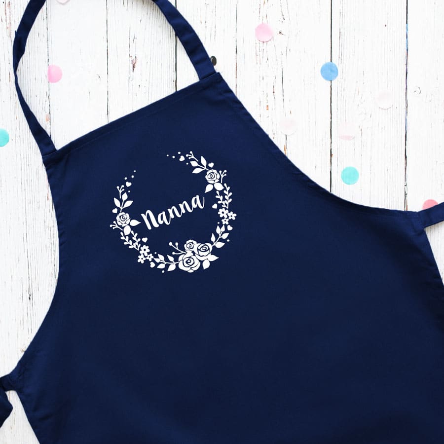 Personalised wreath apron (Navy) perfect gift for a birthday or christmas