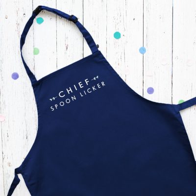 Chief spoon licker apron (Navy) perfect gift for a child who loves to help with baking and cooking