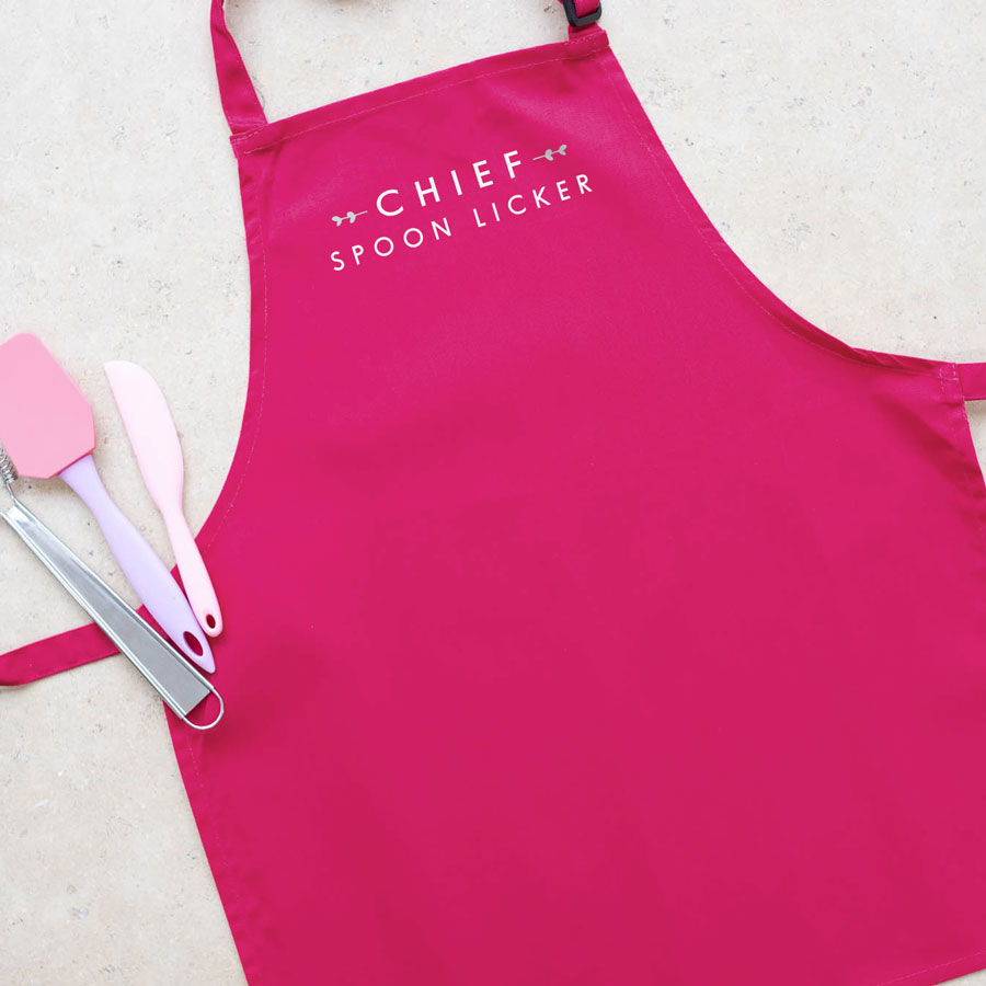 Chief spoon licker apron (Pink) perfect gift for a child who loves to help with baking and cooking