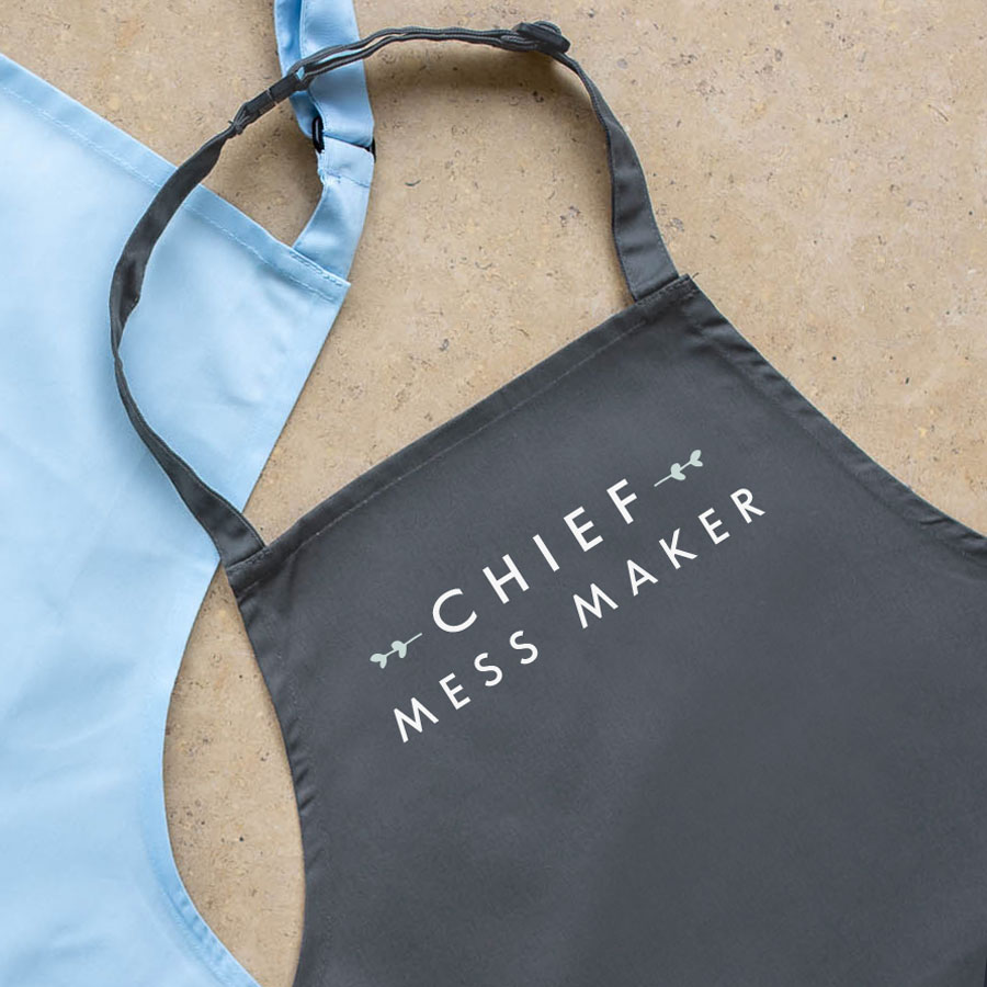 Chief mess maker apron (Grey) perfect gift for a child who loves to help with baking and cooking