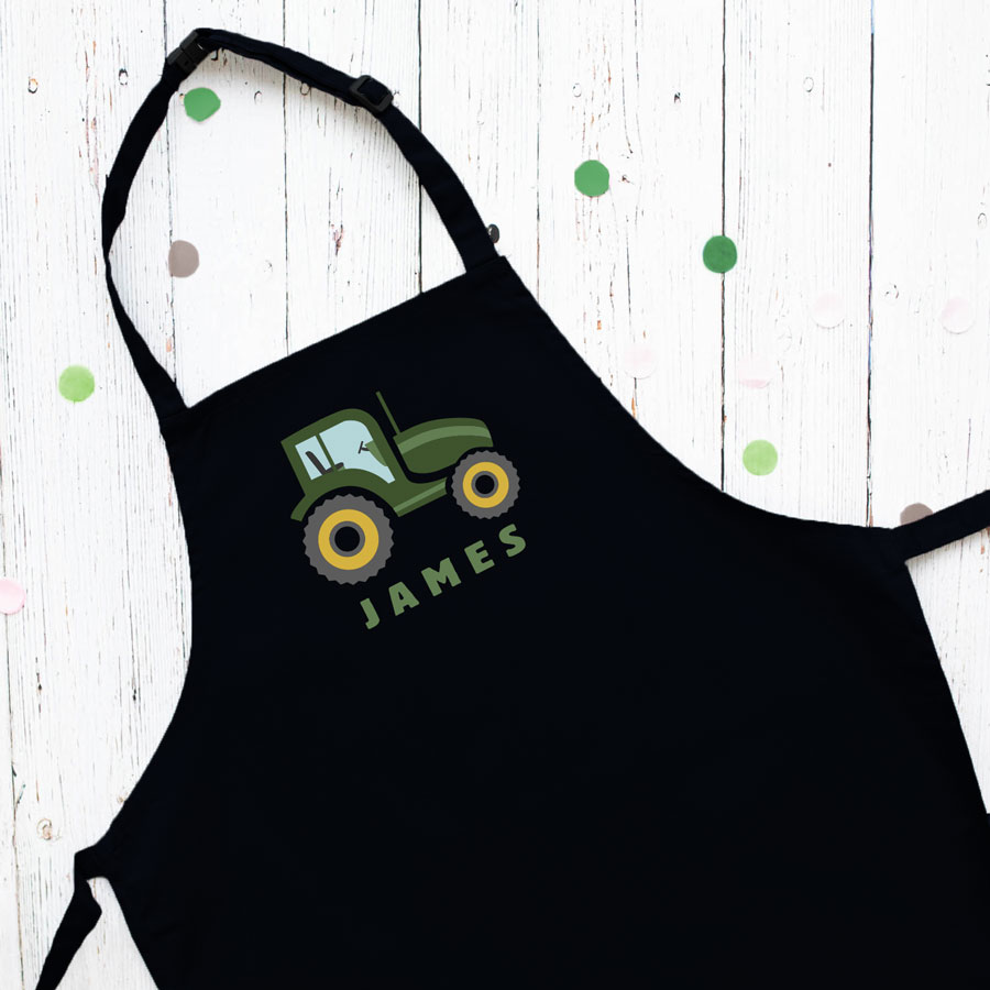 Personalised tractor apron (Black) perfect gift for a child who loves to help with baking and cooking