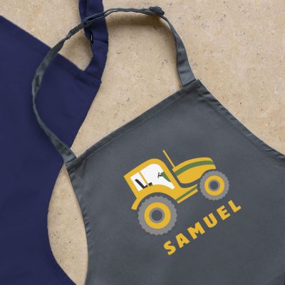 Personalised tractor apron (Grey) perfect gift for a child who loves to help with baking and cooking