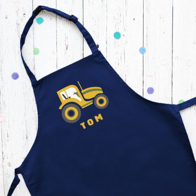 Personalised tractor apron (Navy) perfect gift for a child who loves to help with baking and cooking