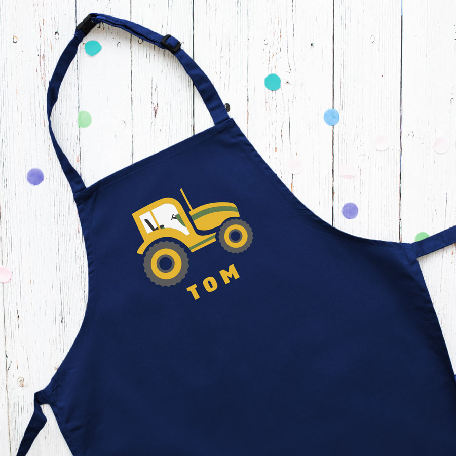 Personalised tractor apron (Navy) perfect gift for a child who loves to help with baking and cooking