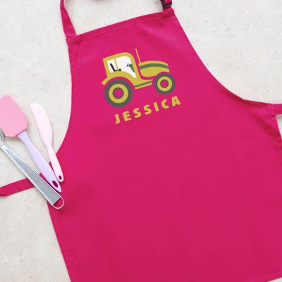 Personalised tractor apron (Pink) perfect gift for a child who loves to help with baking and cooking