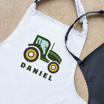 Personalised tractor apron (White) perfect gift for a child who loves to help with baking and cooking