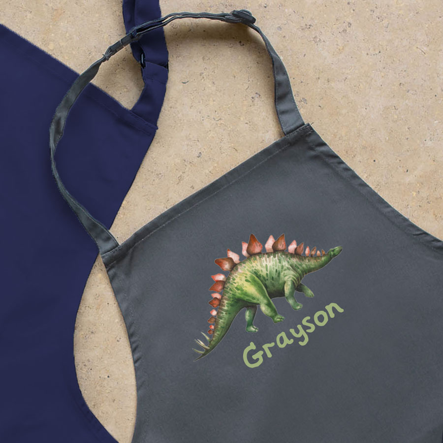 Personalised dinosaur apron (Grey) perfect gift for a child who loves to help with baking and cooking