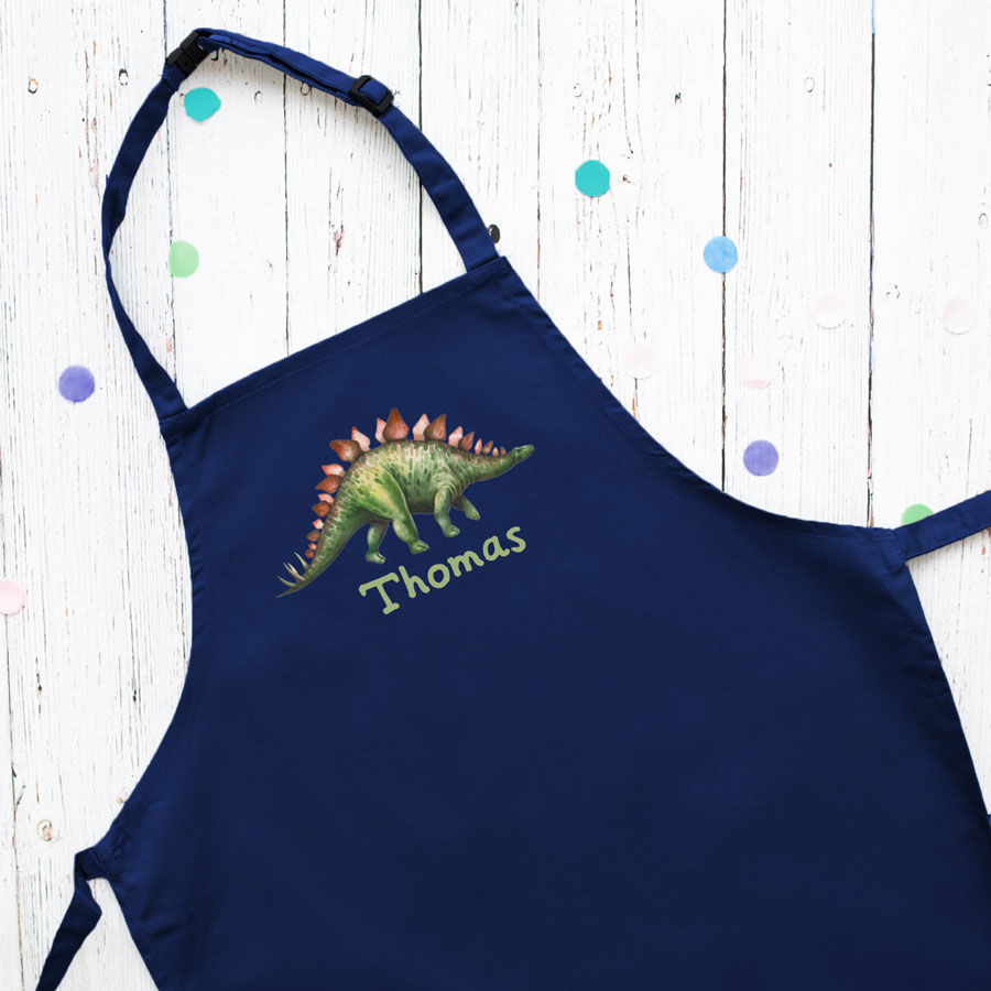 Personalised dinosaur apron (Navy) perfect gift for a child who loves to help with baking and cooking