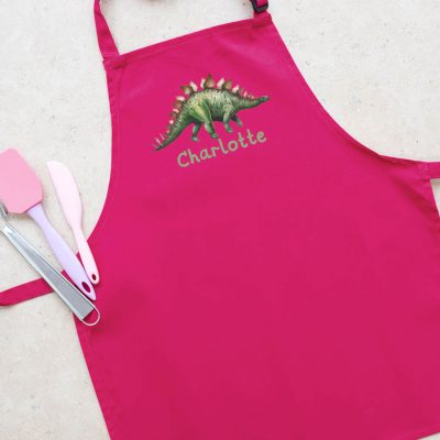 Personalised dinosaur apron (Pink) perfect gift for a child who loves to help with baking and cooking