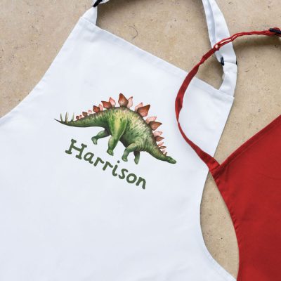 Personalised dinosaur apron (White) perfect gift for a child who loves to help with baking and cooking