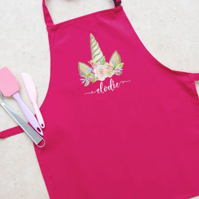 Personalised unicorn horn apron (Pink) perfect gift for a child who loves to help with baking and cooking