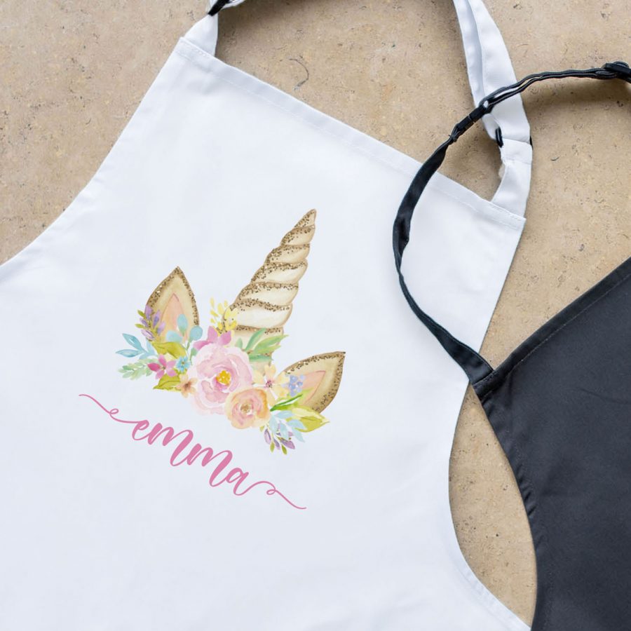 Personalised unicorn horn apron (White) perfect gift for a child who loves to help with baking and cooking