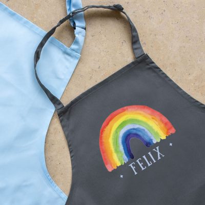 Personalised rainbow apron (Grey) perfect gift for a child who loves to help with baking and cooking