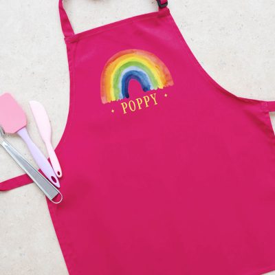 Personalised rainbow apron (Pink) perfect gift for a child who loves to help with baking and cooking