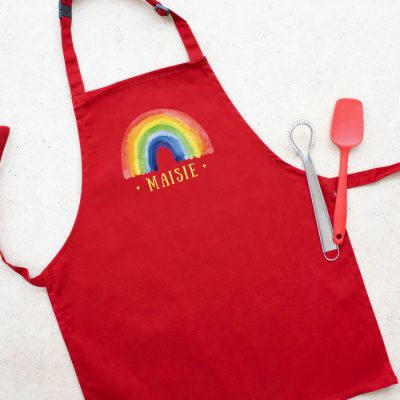 Personalised rainbow apron (Red) perfect gift for a child who loves to help with baking and cooking
