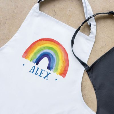 Personalised rainbow apron (White) perfect gift for a child who loves to help with baking and cooking