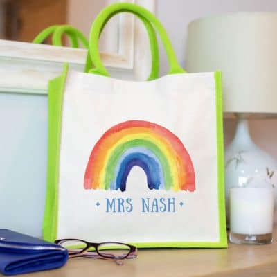 Personalised rainbow canvas bag (Green bag) a perfect gift to say thank for a family member, teacher, friend or carer