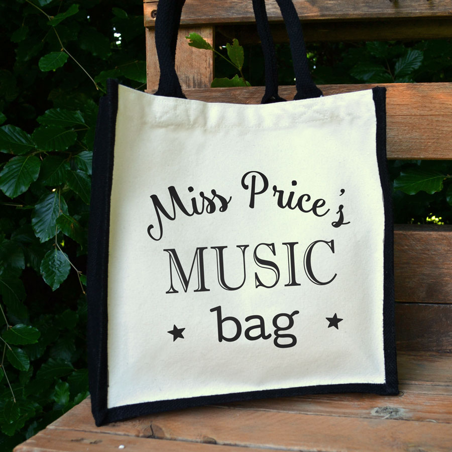 Personalised canvas bag (Black bag - black text) a perfect gift for a music teacher to say thank you