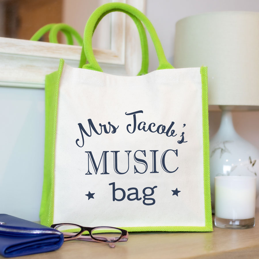 Personalised canvas bag (Green bag - anthracite text) a perfect gift for a music teacher to say thank you