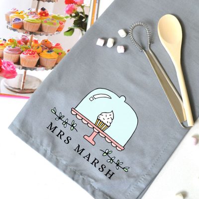 Personalised cake stand tea towel (Grey) is a perfect gift for a baker, teacher, family member or friend