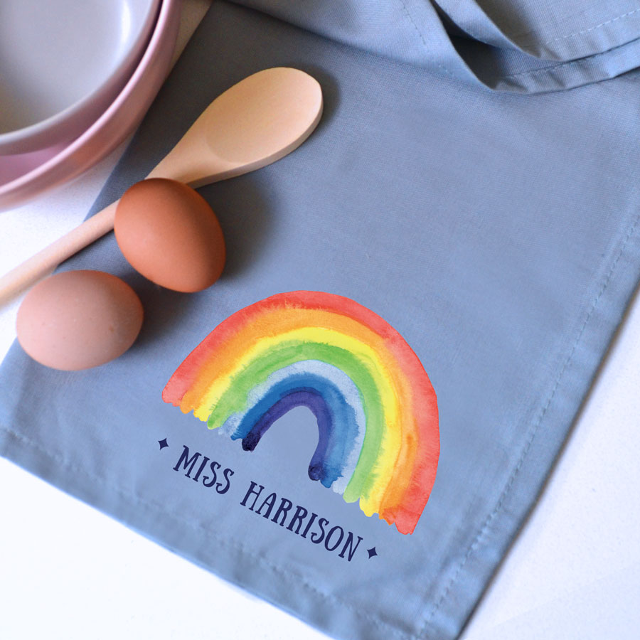 personalised rainbow tea towel (Grey) a perfect gift for teachers, friends and family members