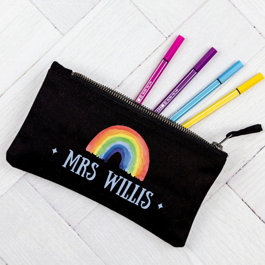 Personalised rainbow pencil case (Black case) makes a perfect gift for a teacher at the end of term