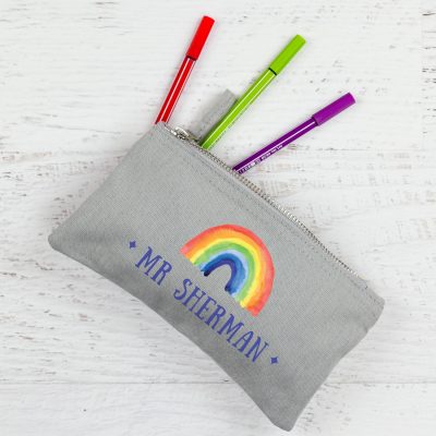 Personalised rainbow pencil case (Grey case) makes a perfect gift for a teacher at the end of term
