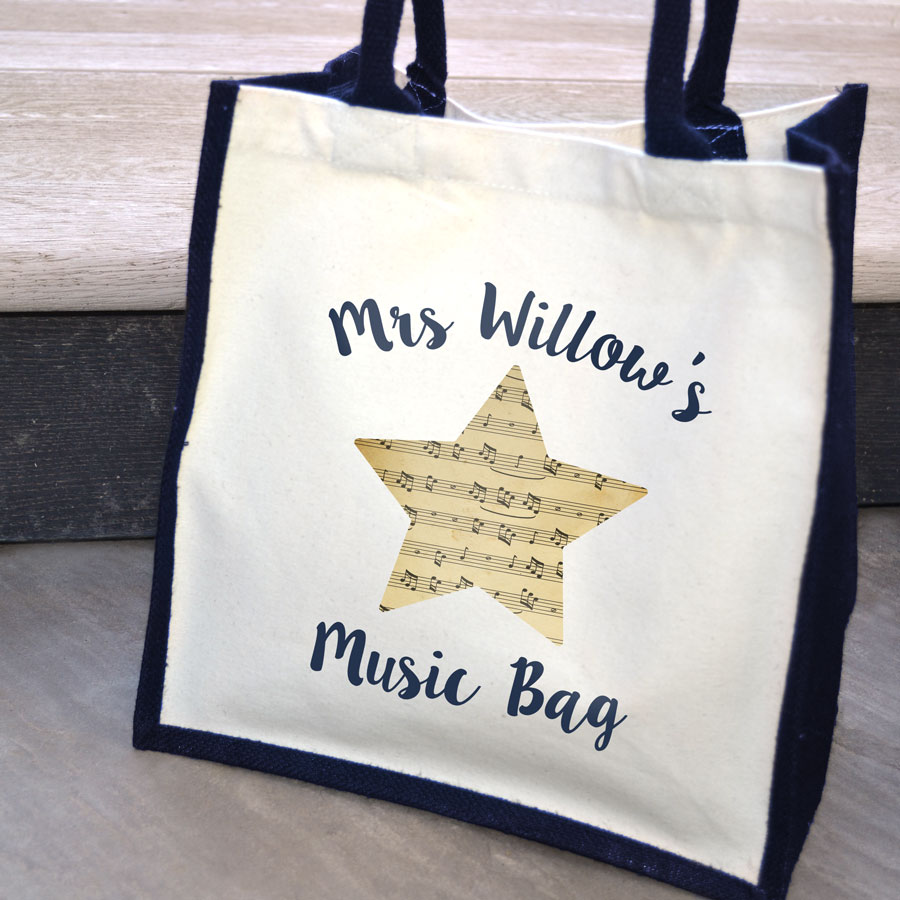 Personalised music note canvas bag (Navy bag) is a perfect gift for a music teacher to say thank you