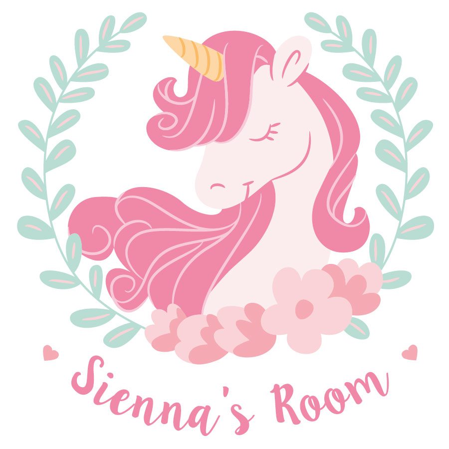 Personalised unicorn wreath wall sticker | Unicorn wall stickers | Stickerscape | UK