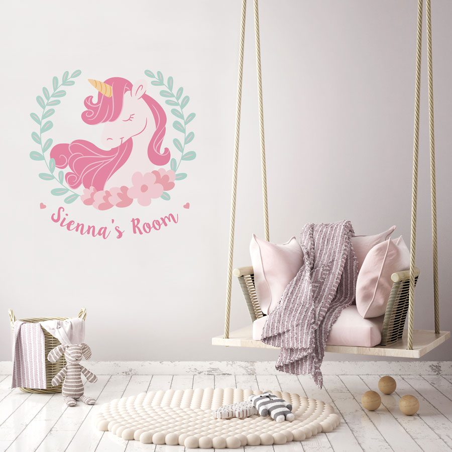 Personalised unicorn wreath wall sticker | Unicorn wall stickers | Stickerscape | UK