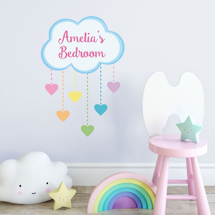 Personalised rainbow hearts wall sticker | Unicorn wall stickers | Stickerscape | UK
