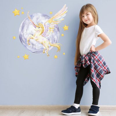 Unicorn, moon and stars wall sticker | Unicorn wall stickers | Stickerscape | UK