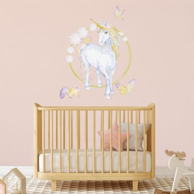 Mythical unicorn and flowers wall sticker | Unicorn wall stickers | Stickerscape | UK