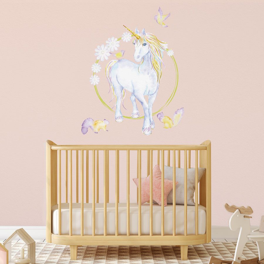 Mythical unicorn and flowers wall sticker | Unicorn wall stickers | Stickerscape | UK