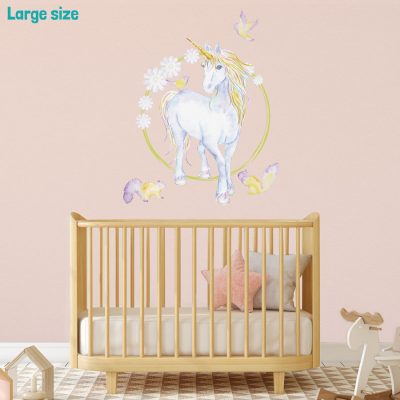 Mythical unicorn and flowers wall sticker | Unicorn wall stickers | Stickerscape | UK