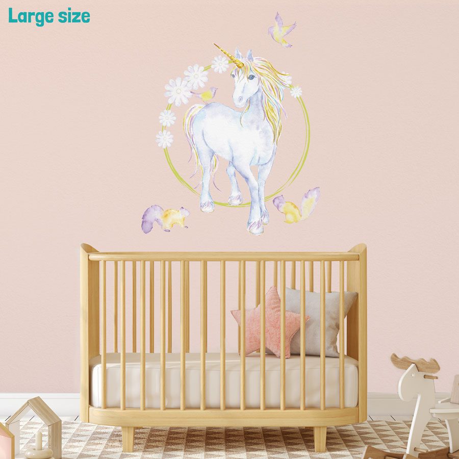 Mythical unicorn and flowers wall sticker | Unicorn wall stickers | Stickerscape | UK