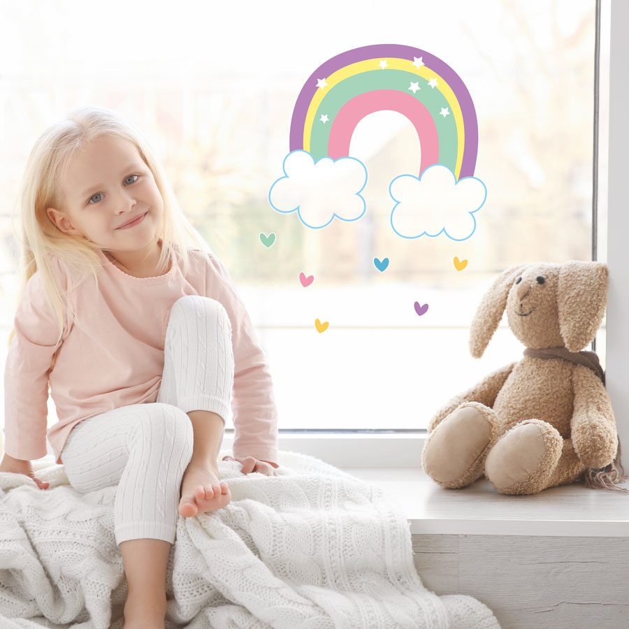 rainbow and hearts window stickers perfect for decorating a little's girls bedroom window