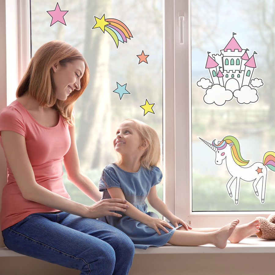 This unicorn and castle window sticker pack are the perfect way to brighten...