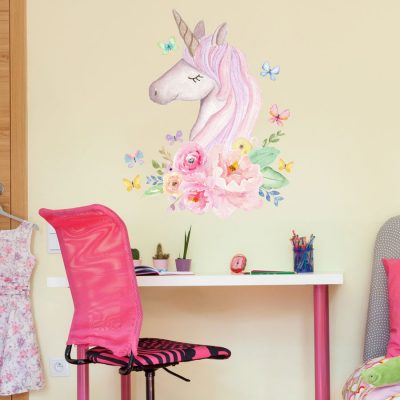 Watercolour unicorn head wall sticker | Unicorn wall stickers | Stickerscape | UK