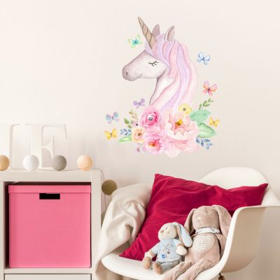 Watercolour unicorn head wall sticker | Unicorn wall stickers | Stickerscape | UK