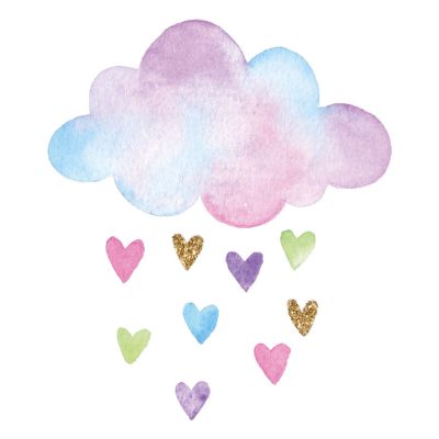 Watercolour cloud and hearts wall sticker | Unicorn wall stickers | Stickerscape | UK