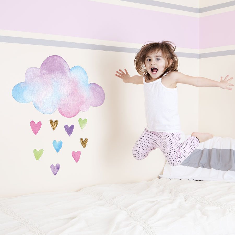 Watercolour cloud and hearts wall sticker | Unicorn wall stickers | Stickerscape | UK