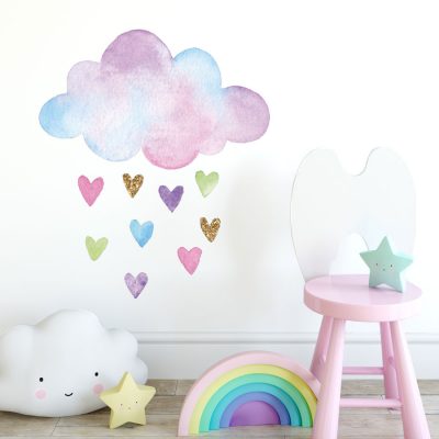 Watercolour cloud and hearts wall sticker | Unicorn wall stickers | Stickerscape | UK