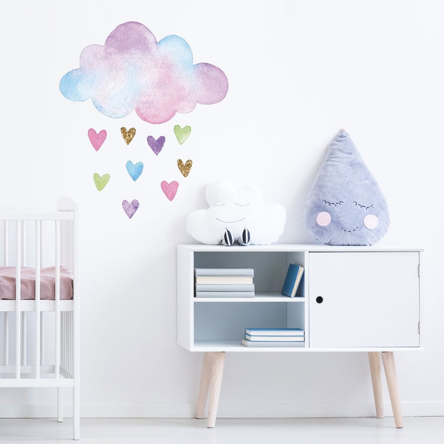 Watercolour cloud and hearts wall sticker | Unicorn wall stickers | Stickerscape | UK