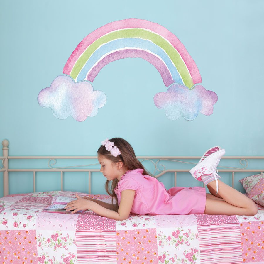 Rainbow wall sticker with watercolour style perfect for a girl's bedroom